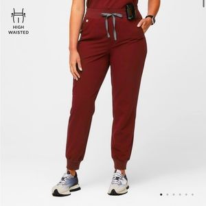 Figs Burgundy High Waisted Zamora Jogger Scrub Pants